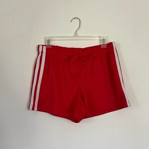 Red & white athletic shorts.
